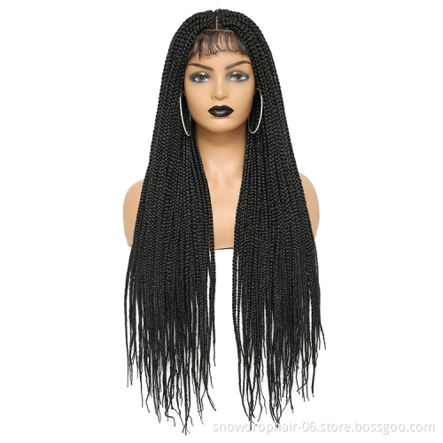 Extra Long Wholesale Cheap Colourful Micro Cornrow African Lace Front Glueless Knotless Synthetic Singles Braided Wigs Vendors